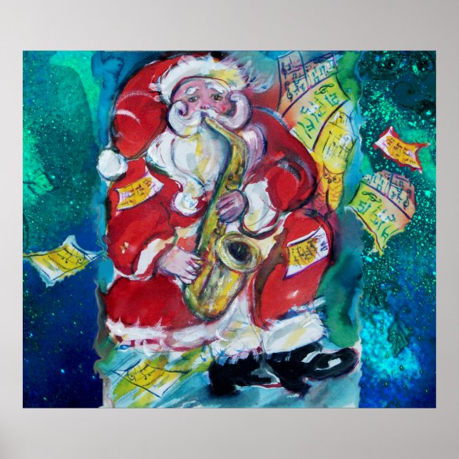 PÓSTER SANTA JUGANDO SAX, FIESTA DE NOCHE DE NAVIDADES MU (Frente)