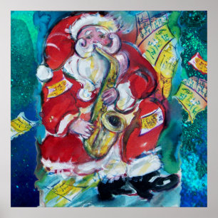 PÓSTER SANTA JUGANDO SAX, FIESTA DE NOCHE DE NAVIDADES MU