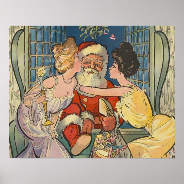 Póster Santa Kiss Navidad vintage (Frente)