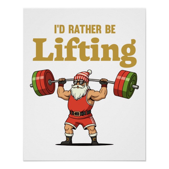 Póster Santa Levantando Pesas (Anverso)