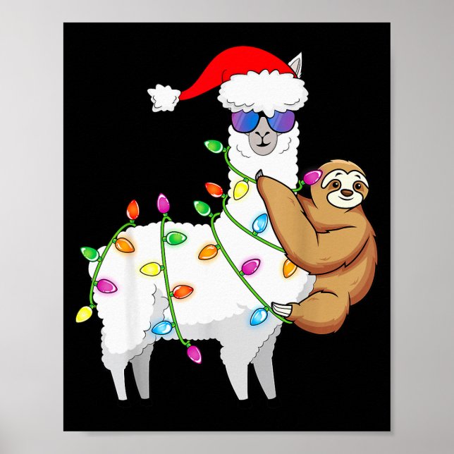 Póster Santa Llama Xmas Funny Llama Sloth Christmas  (Frente)