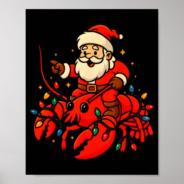 Póster Santa Lobster Christmas Pajama Santa Riding Lobste (Frente)