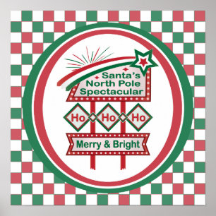 Póster Santa Marquee Retro - Ho Ho Merry & Bright