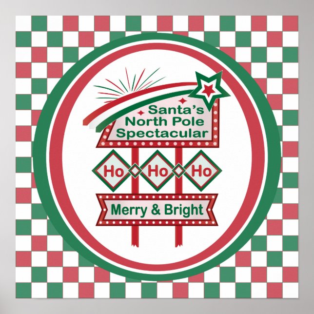 Póster Santa Marquee Retro - Ho Ho Merry & Bright (Frente)