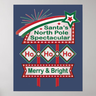 Póster Santa Marquee Retro - Ho Ho Merry & Bright