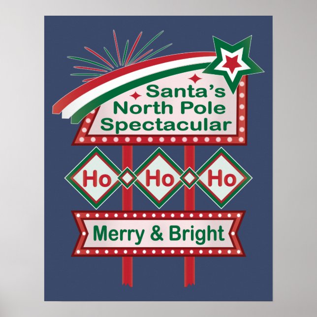 Póster Santa Marquee Retro - Ho Ho Merry & Bright (Frente)