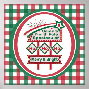 Póster Santa Marquee Retro - Ho Ho Merry & Bright
