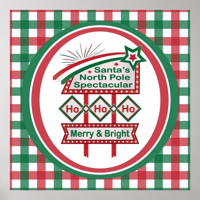 Póster Santa Marquee Retro - Ho Ho Merry & Bright (Frente)