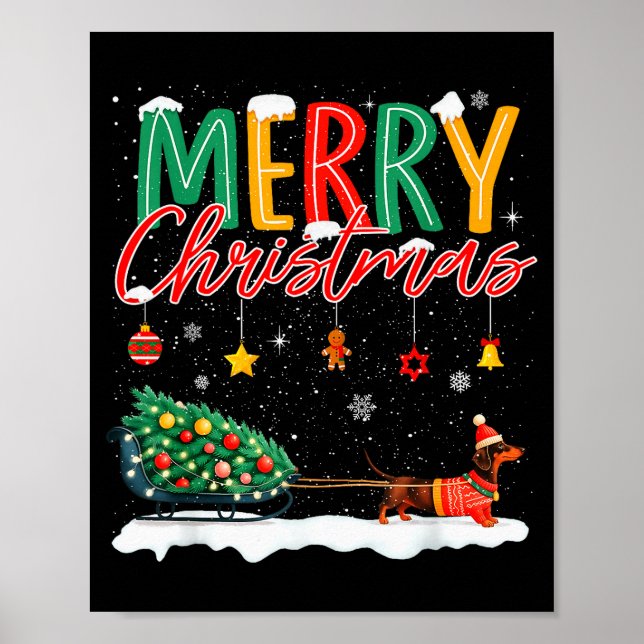Póster Santa Merry Christmas Dachshund Sleigh Dog Lover X (Frente)