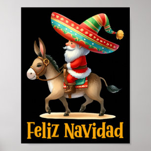 Póster Santa Mexicano montando burro Navidad Navidad Mexi