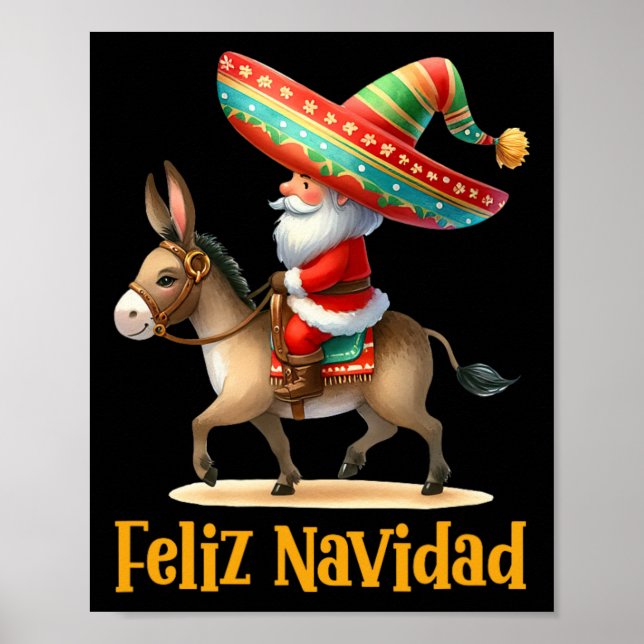 Póster Santa Mexicano montando burro Navidad Navidad Mexi (Frente)