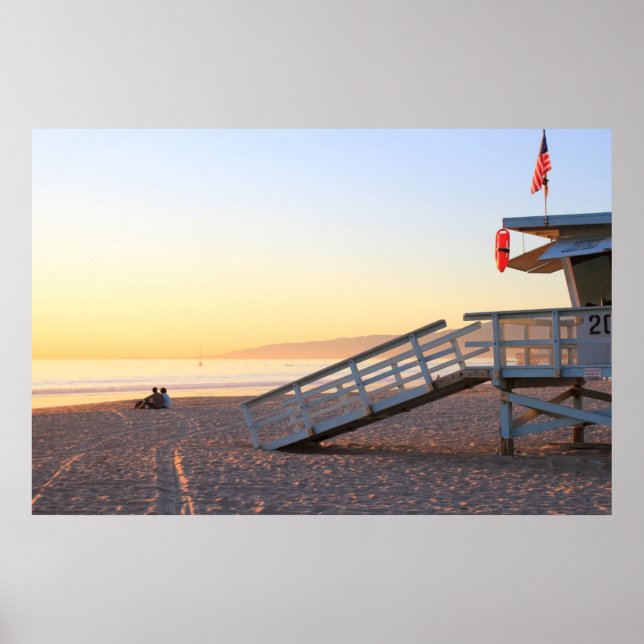 Póster Santa Monica Beach Lifeguard Tower Sunset Poster (Frente)