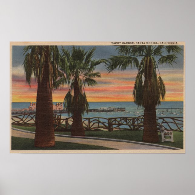Póster Santa Mónica, CA - Yacht Harbour y Sunset View (Frente)