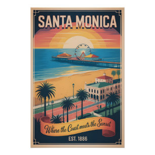 Póster Santa Mónica California Vintage Viajes Retro