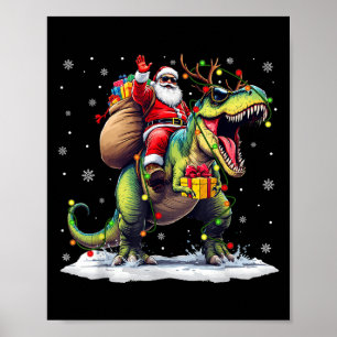 Póster Santa montando dinosaurio T Rex Navidad chicos hom