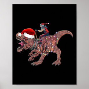 Póster Santa montando dinosaurio T Rex Navidad chicos hom