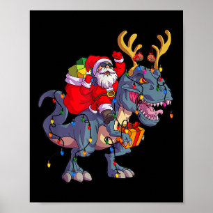 Póster Santa montando dinosaurio T Rex Navidad Xmas Squad