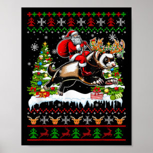 Póster Santa montando hurón de renos Navidad niños famili