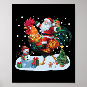 Póster Santa montando pollo Luces divertidas de Navidad A