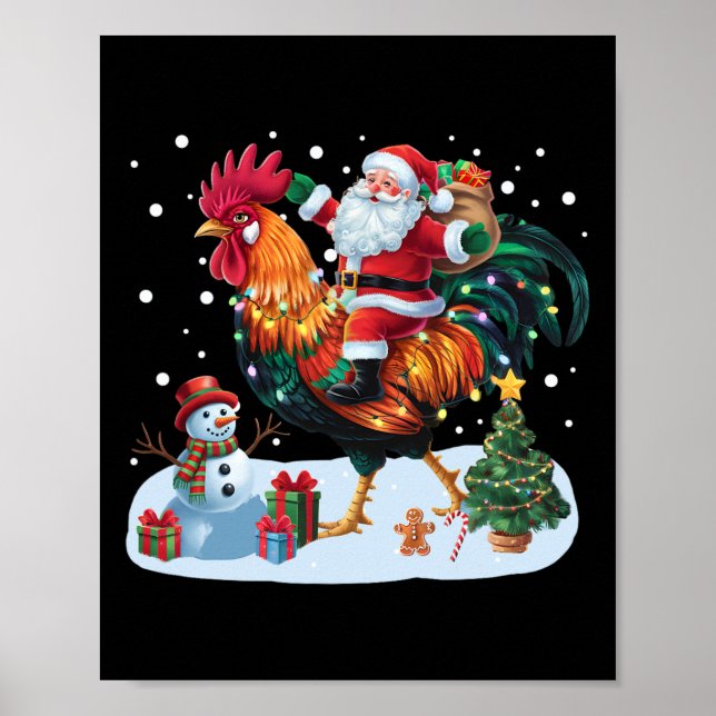 Póster Santa montando pollo Luces divertidas de Navidad A (Frente)