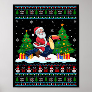 Póster Santa montando Tucanes Luces de árbol Suéter feo d