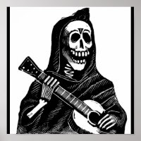 Santa Muerte con guitarra alrededor de principios
