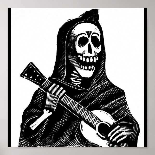 Póster Santa Muerte con guitarra alrededor de principios  (Frente)