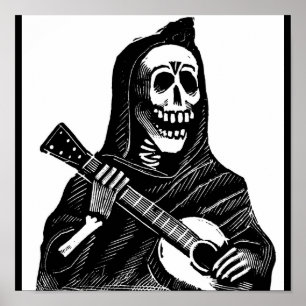 Póster Santa Muerte con la guitarra circa 1900s tempranos