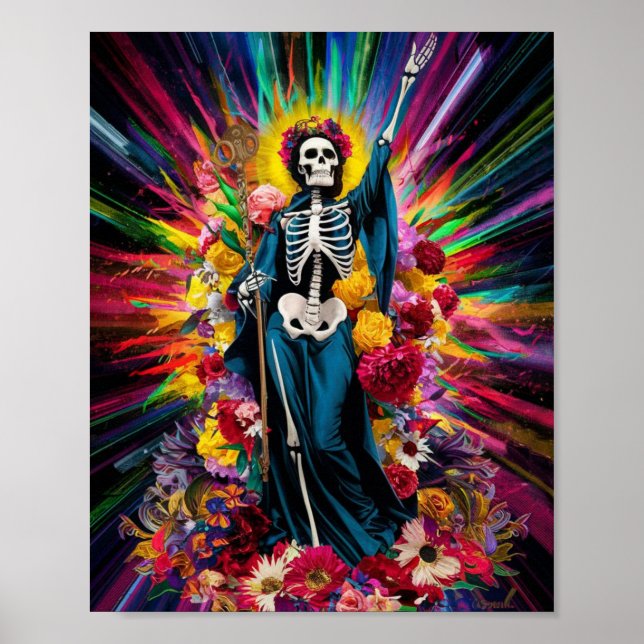 Póster Santa Muerte con Poster de luz colorida (Frente)