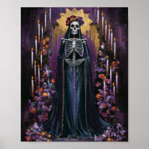 Póster Santa Muerte con Poster de velas y flores