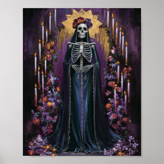 Póster Santa Muerte con Poster de velas y flores (Frente)