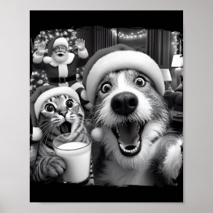 Póster Santa Navidad Gato Divertido Tomando Selfie Mapach