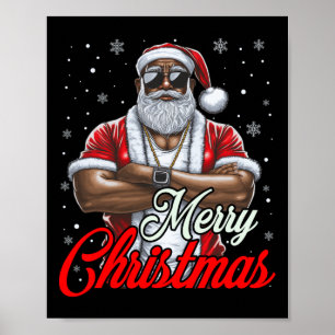 Póster Santa Navidades afroamericanos Pajama Guay Black