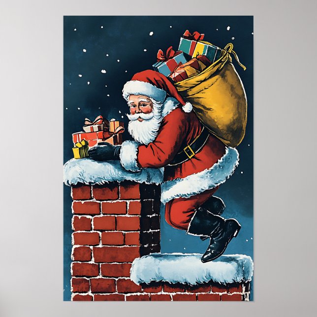 Póster Santa navideño vintage nostálgico (Frente)