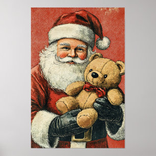 Póster Santa navideño vintage nostálgico