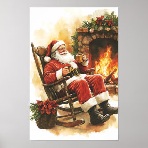 Póster Santa navideño vintage nostálgico