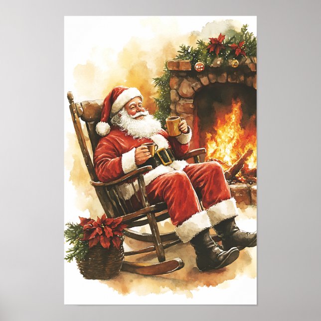 Póster Santa navideño vintage nostálgico (Frente)