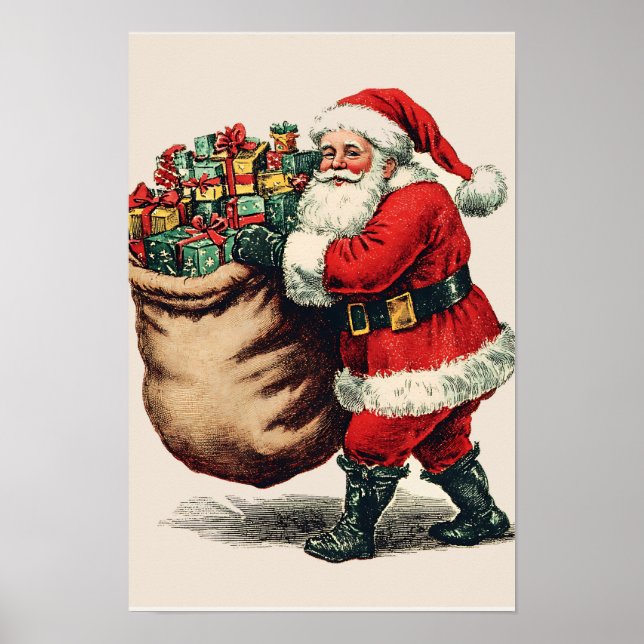 Póster Santa navideño vintage nostálgico (Frente)
