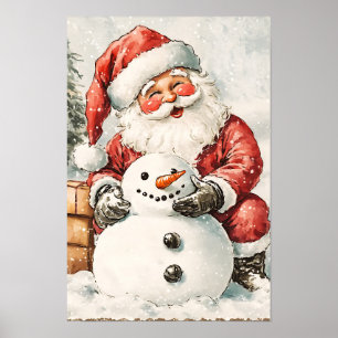 Póster Santa navideño vintage nostálgico