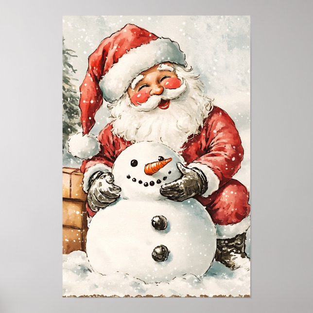 Póster Santa navideño vintage nostálgico (Frente)