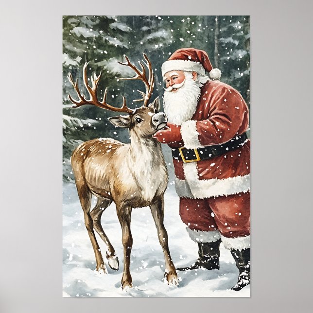 Póster Santa navideño vintage nostálgico (Frente)