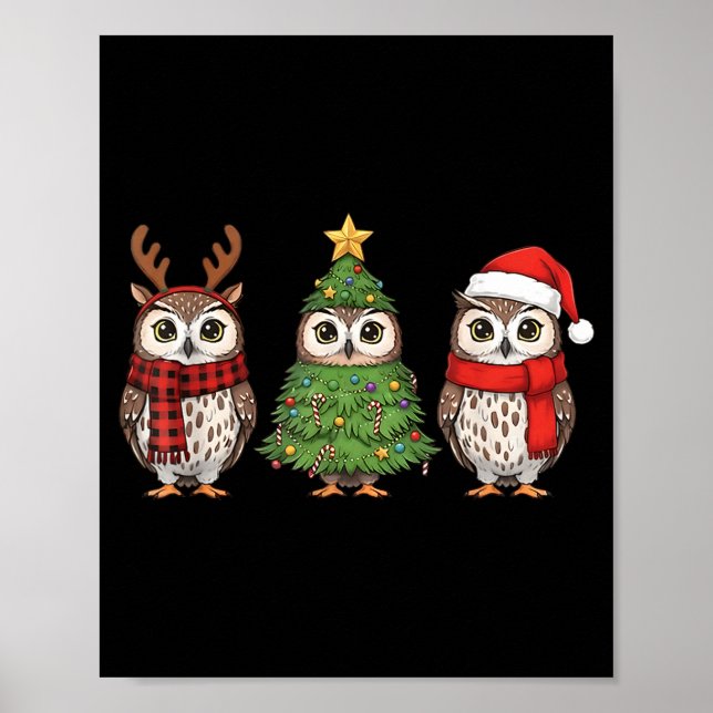 Póster Santa Owl Christmas Tree Owl Lover Animal Xmas Paj (Frente)