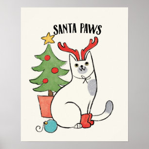 Póster Santa Paws   Gato de reno