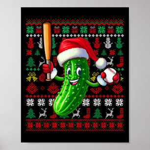 Póster Santa Pickle Jugando Béisbol Xmas Jugador Vegan Sw