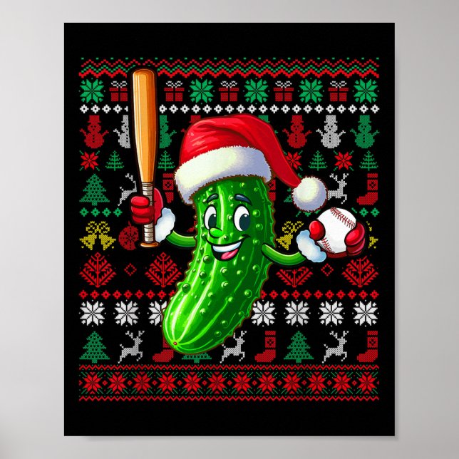 Póster Santa Pickle Playing Baseball Xmas Player Vegan Sw (Frente)