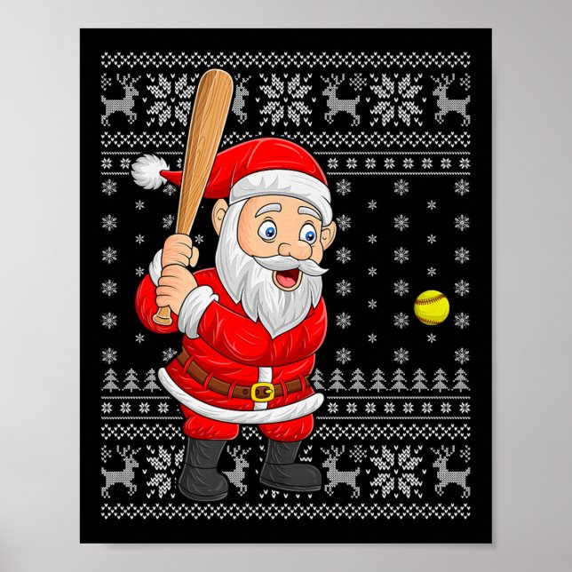 Póster Santa Playing Baseball Softball Ugly Christmas Swe (Frente)