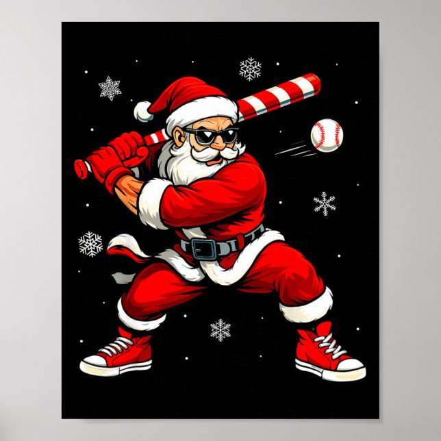 Póster Santa Playing Baseball Xmas Funny Christmas Baseba (Frente)
