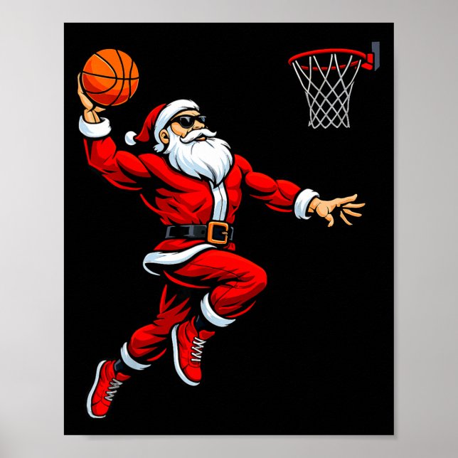 Póster Santa Playing Basketball Xmas Funny Christmas Bask (Frente)