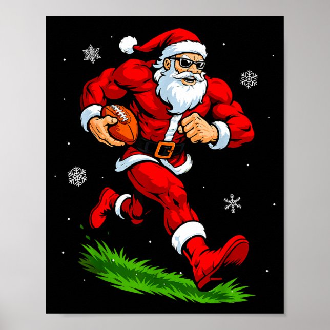 Póster Santa Playing Football Xmas Funny Christmas Footba (Frente)