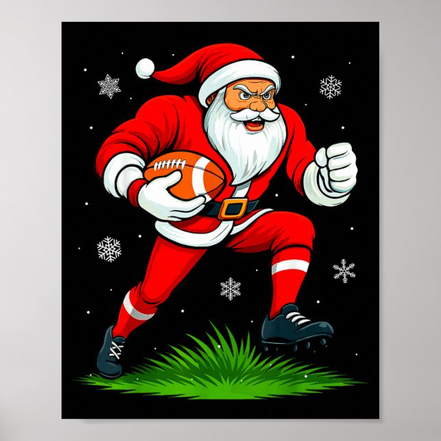 Póster Santa Playing Football Xmas Funny Christmas Footba (Frente)